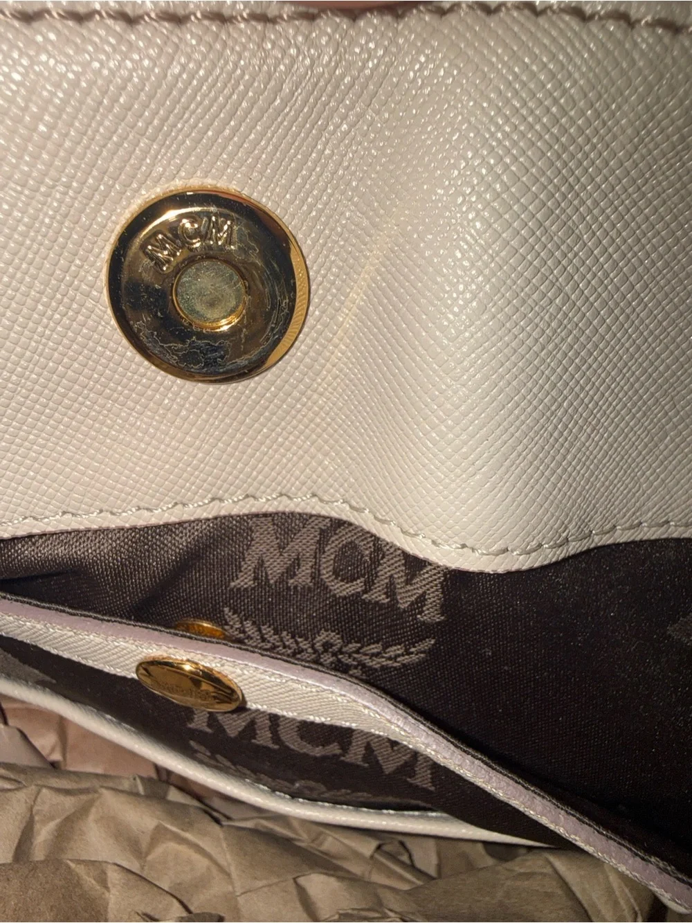 MCM Women's Leather Satchel Bag in Light Beige with FREE bag Scarf and COA 😍